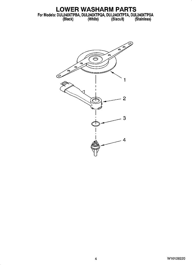 LOWER WASHARM PARTS Diagram and Parts List for DUL240XTPTA  Whirlpool Dishwasher