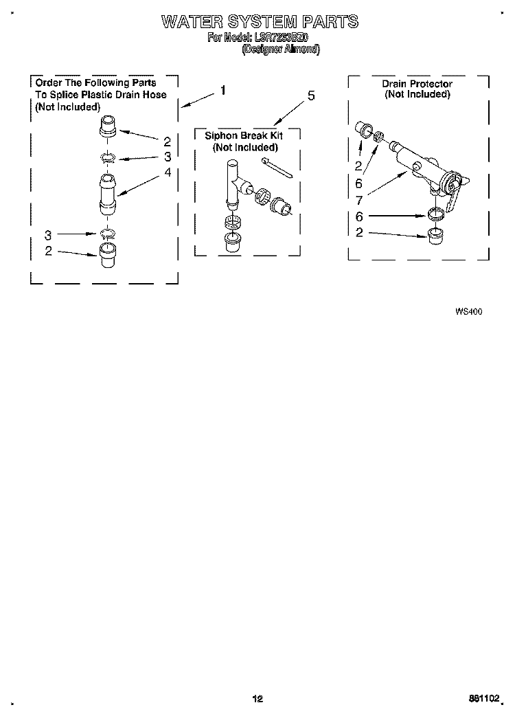 WATER SYSTEM Diagram and Parts List for LSR7233BZ0  Whirlpool Washer