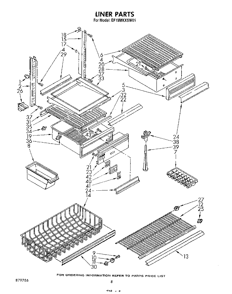 LINER Diagram and Parts List for EF19MKXSW01  Whirlpool Refrigerator