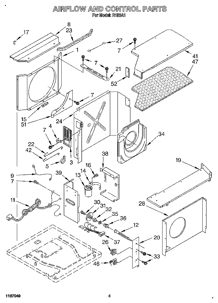 AIRFLOW AND CONTROL Diagram and Parts List for R183A1  Whirlpool Air Conditioner