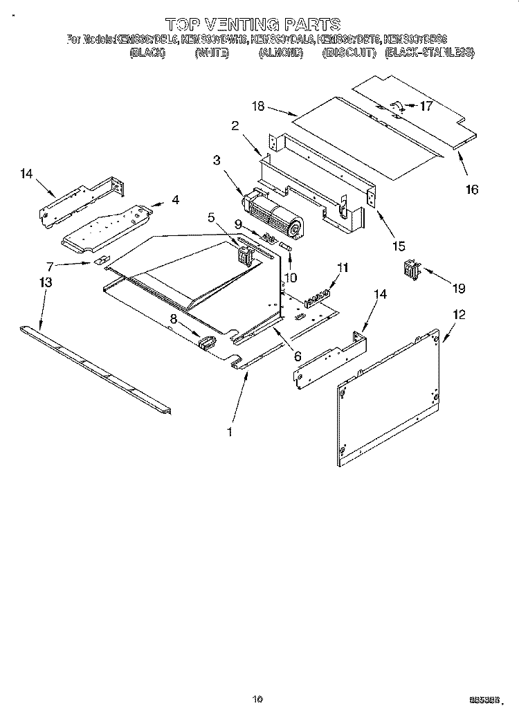 TOP VENTING Diagram and Parts List for KEMS307DBS6  KitchenAid Microwave Oven Combo