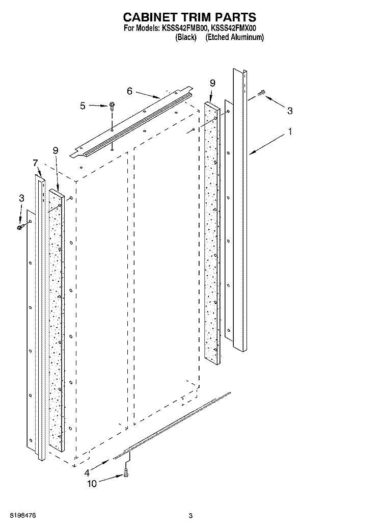 CABINET TRIM PARTS Diagram and Parts List for KSSS42FMX00  KitchenAid Refrigerator