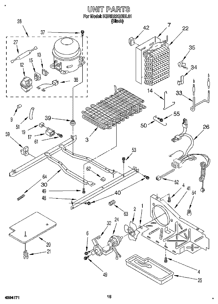UNIT Diagram and Parts List for KSRB22QDBL01  KitchenAid Refrigerator