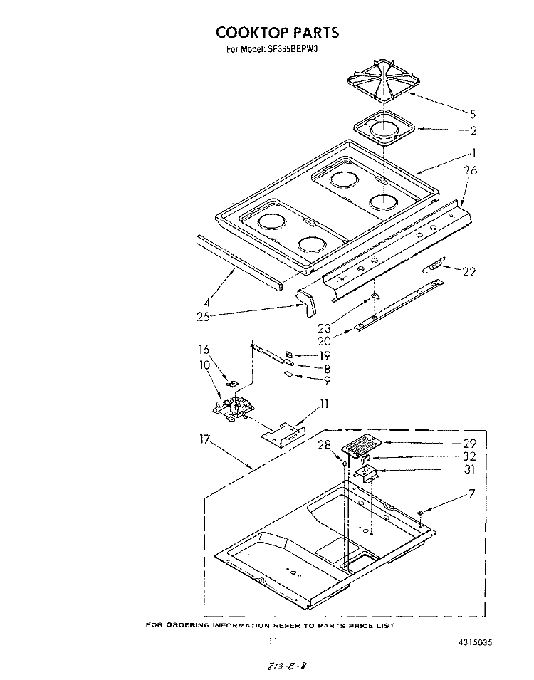 COOK TOP Diagram and Parts List for SF365BEPW3  Whirlpool Range