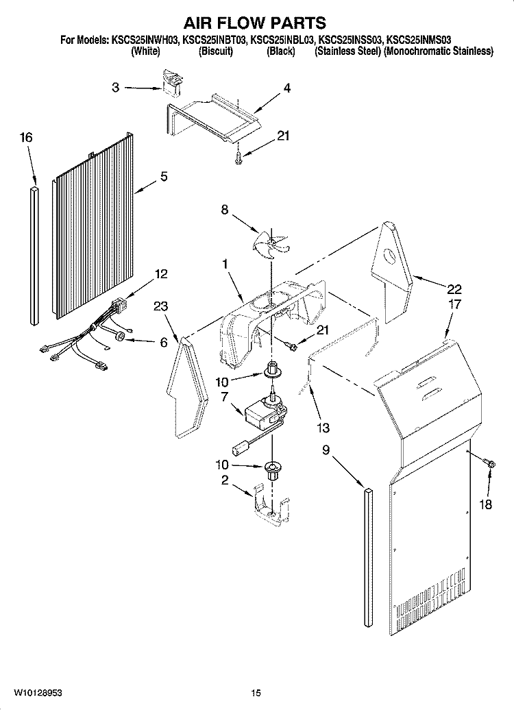 AIR FLOW PARTS Diagram and Parts List for KSCS25INWH03  KitchenAid Refrigerator