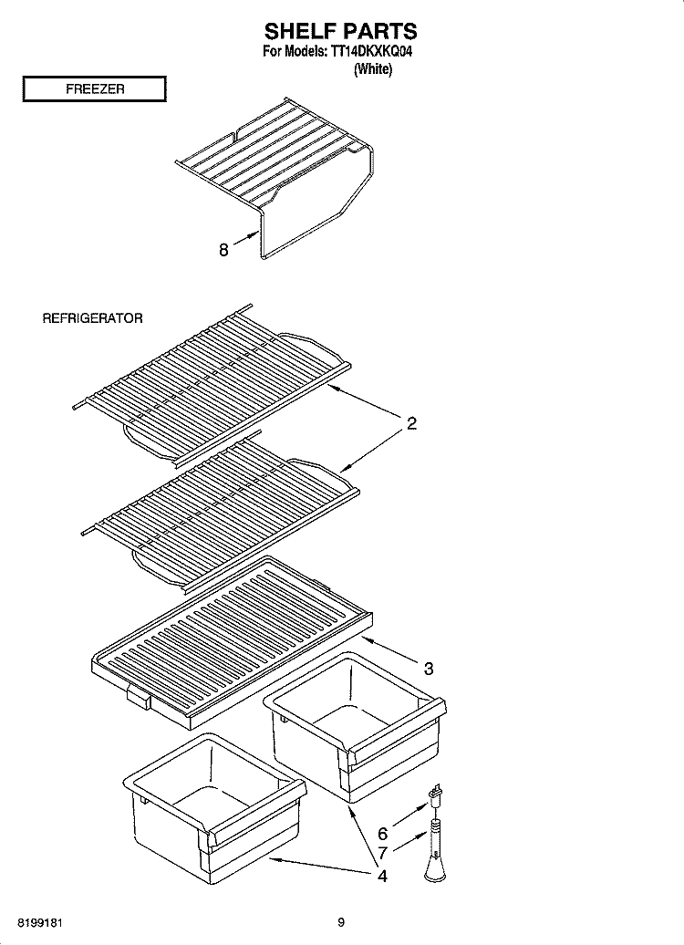 SHELF PARTS, OPTIONAL PARTS Diagram and Parts List for TT14DKXKQ04  Estate Refrigerator