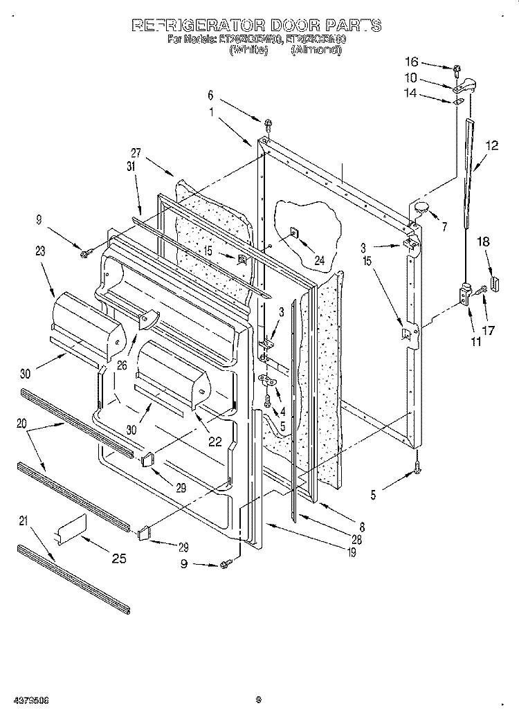 REFRIGERATOR DOOR, LIT/OPTIONAL Diagram and Parts List for ET20ZKXBN00  Whirlpool Refrigerator