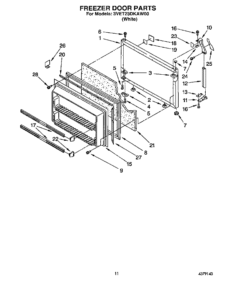 FREEZER DOOR Diagram and Parts List for 3VET23DKAW00  Whirlpool Refrigerator
