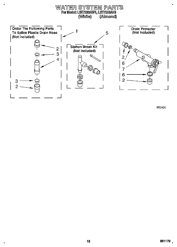 WATER SYSTEM Diagram and Parts List for LST7233AW1  Whirlpool Washer