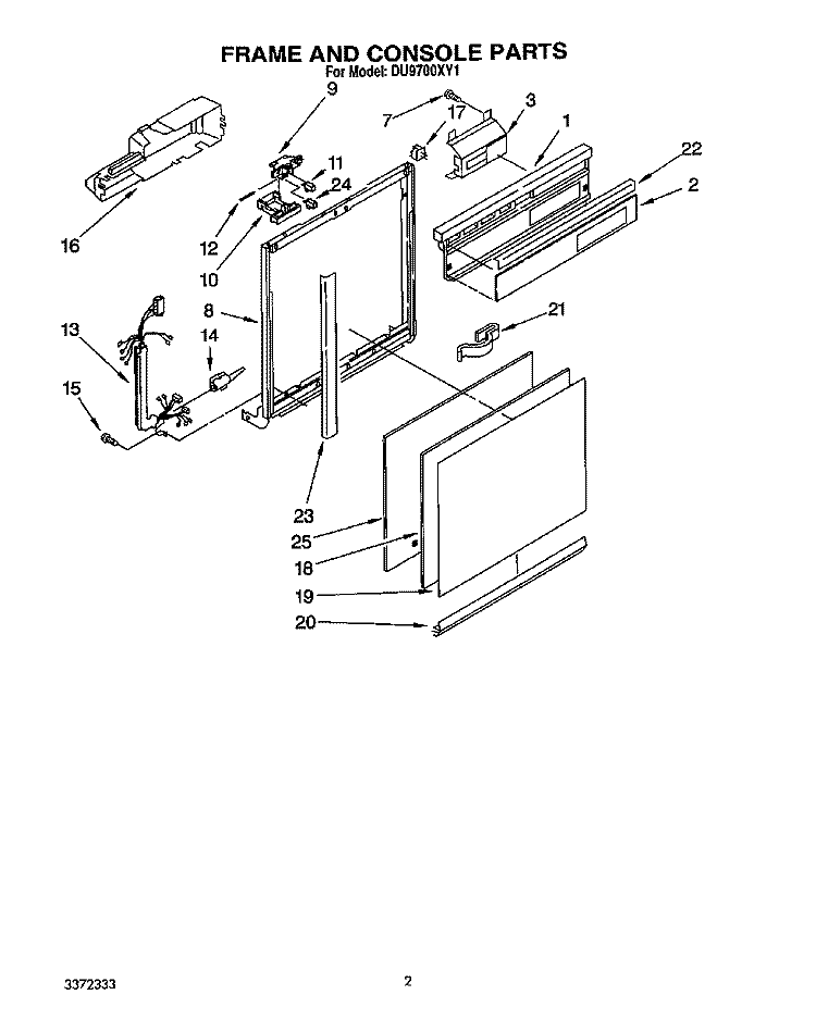 FRAME AND CONSOLE Diagram and Parts List for DU9700XY1  Whirlpool Dishwasher
