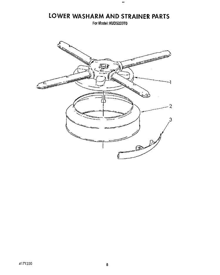 LOWER WASHARM AND STRAINER Diagram and Parts List for KUDS220T0  KitchenAid Dishwasher