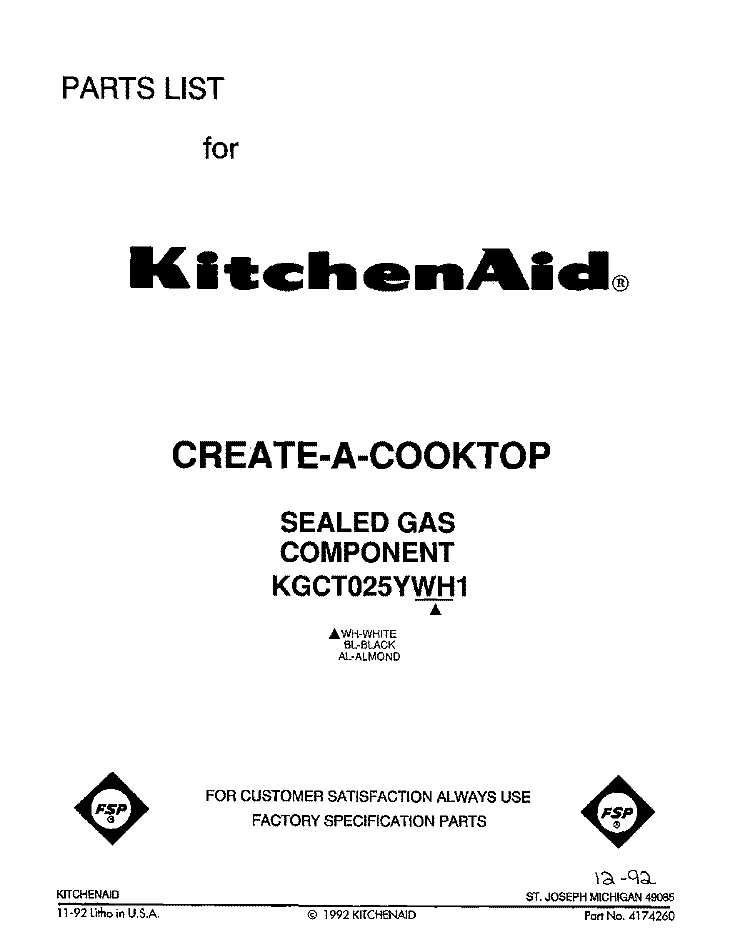 SECTION Diagram and Parts List for KGCT025YBL1  KitchenAid Cooktop