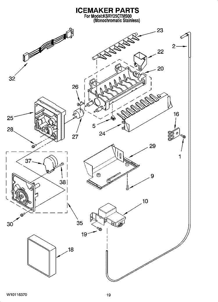 ICEMAKER PARTS, OPTIONAL PARTS (NOT INCLUDED) Diagram and Parts List for KSRY25CTMS00  KitchenAid Refrigerator