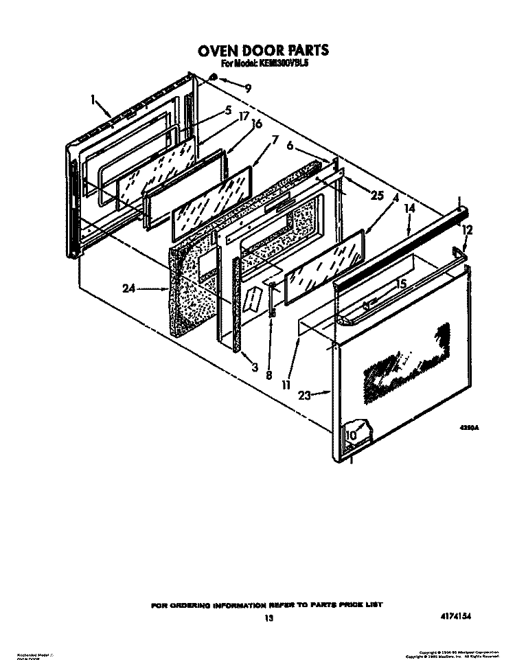 OVEN DOOR Diagram and Parts List for KEMI300VBL5  KitchenAid Microwave Oven Combo