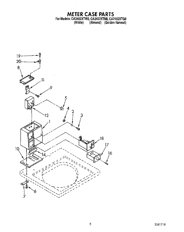 METER CASE Diagram and Parts List for CA2452XTG0  Whirlpool Washer