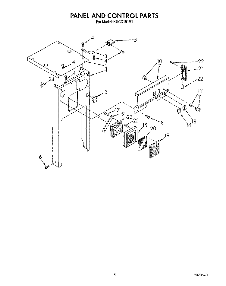 PANEL AND CONTROL Diagram and Parts List for KUCC151V1  KitchenAid Trash Compactor