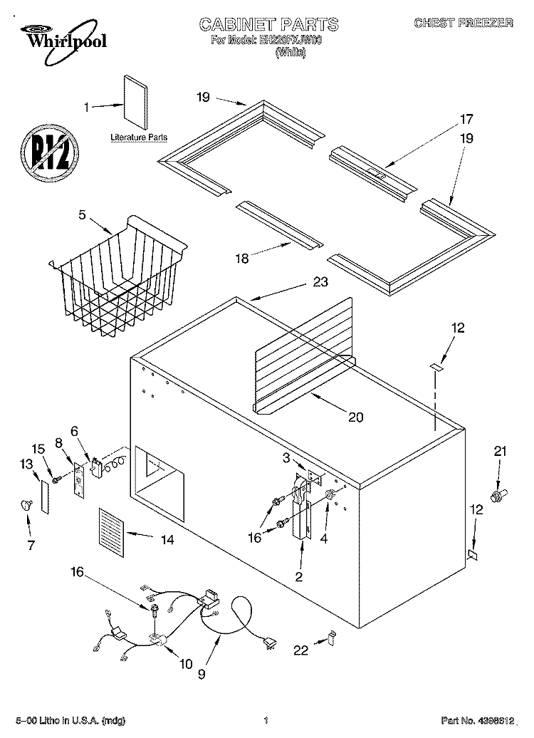 SECTION Diagram and Parts List for EH220FXJW00  Whirlpool Freezer