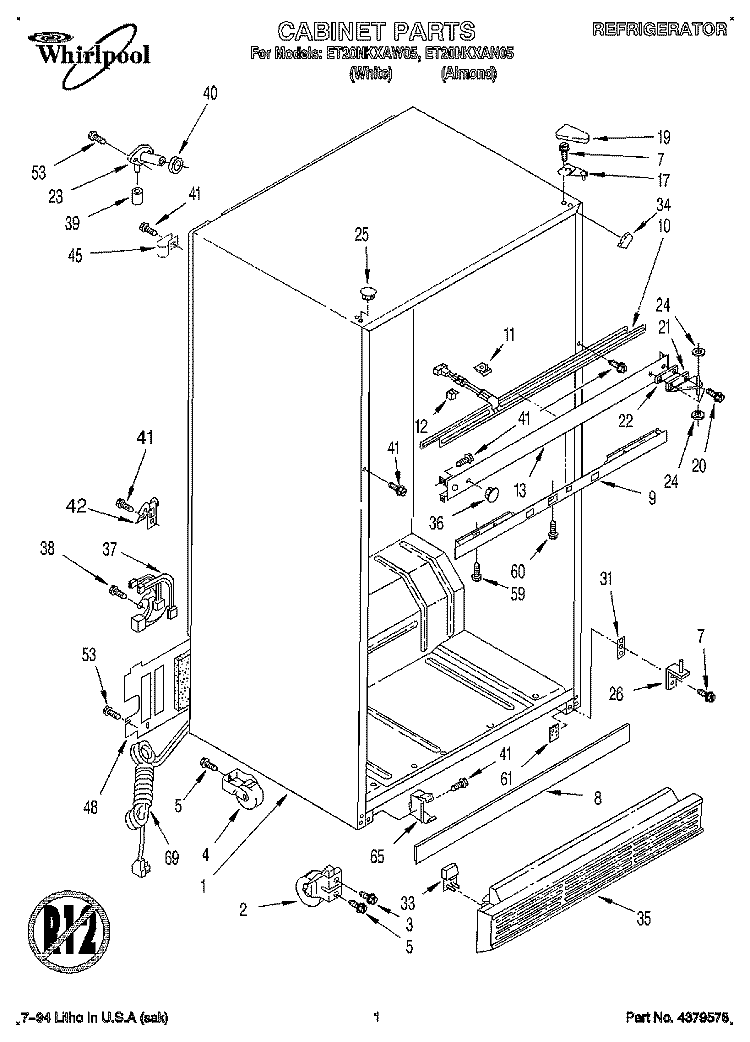 CABINET Diagram and Parts List for ET20NKXAW05  Whirlpool Refrigerator