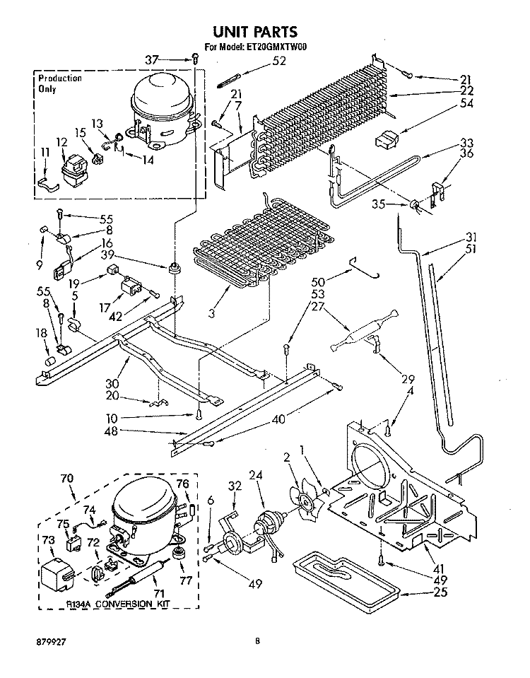 UNIT Diagram and Parts List for ET20GMXTF00  Whirlpool Refrigerator
