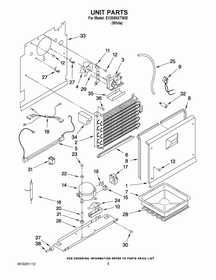 UNIT PARTS Diagram and Parts List for EV205NXTN00  Whirlpool Freezer