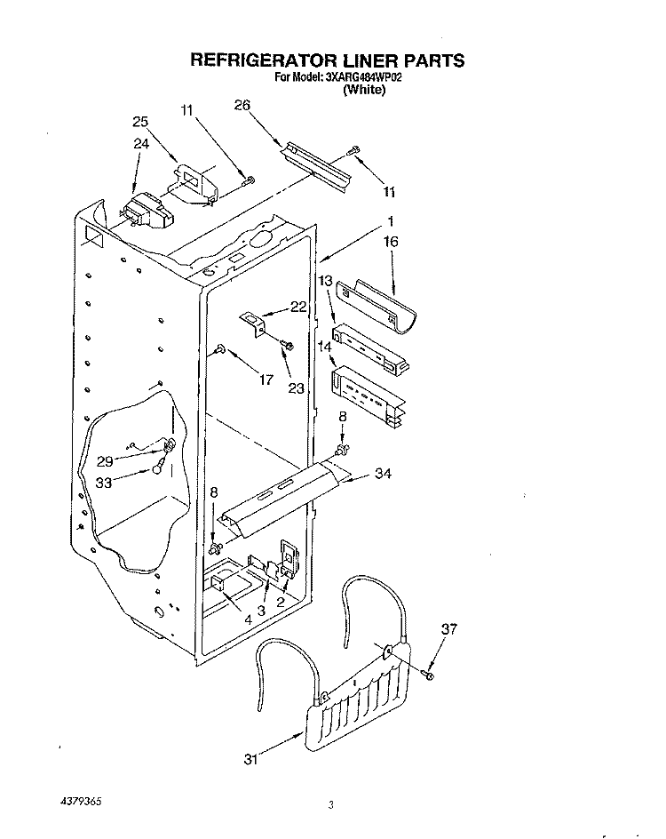 REFRIGERATOR LINER Diagram and Parts List for 3XARG484WP02  Whirlpool Refrigerator