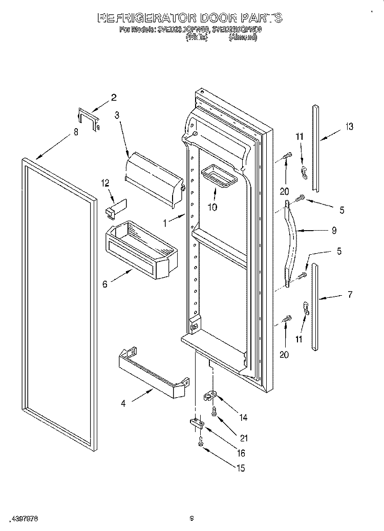 REFRIGERATOR DOOR Diagram and Parts List for 3VED23DQFN00  Whirlpool Refrigerator