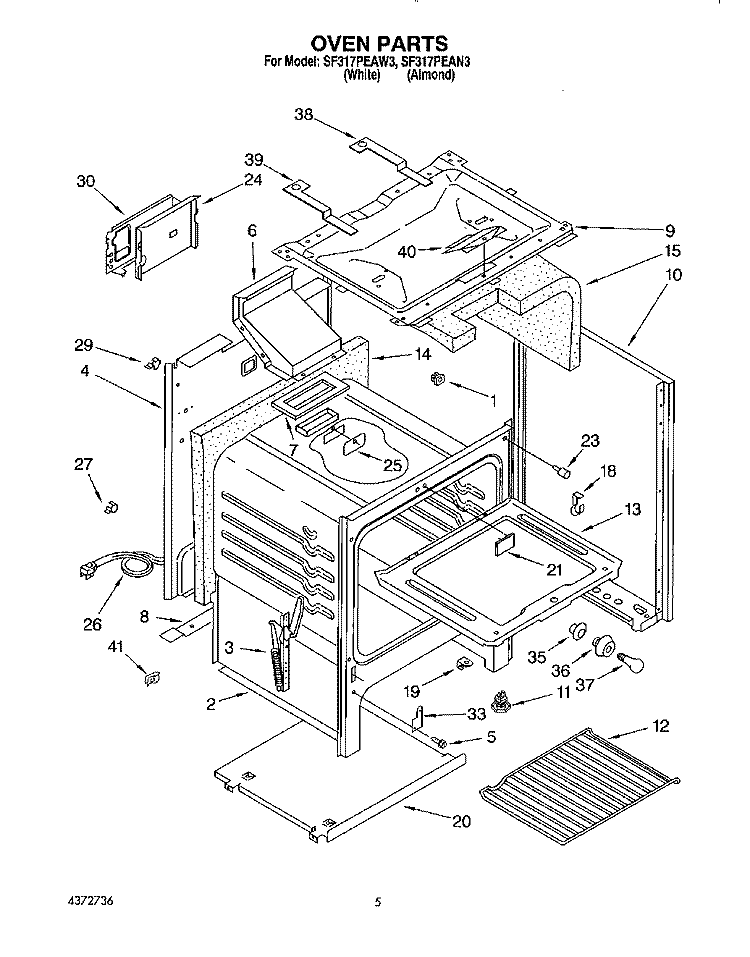 OVEN Diagram and Parts List for SF317PEAN3  Whirlpool Range