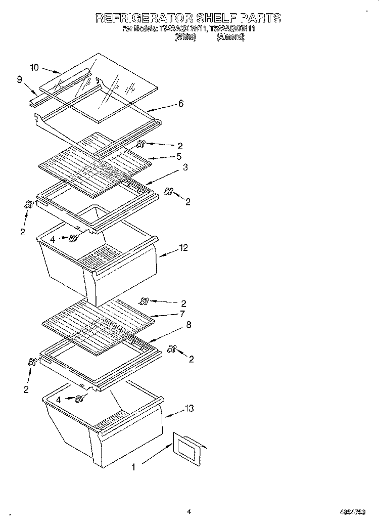 REFRIGERATOR SHELF Diagram and Parts List for TS22AQXDN11  Whirlpool Refrigerator