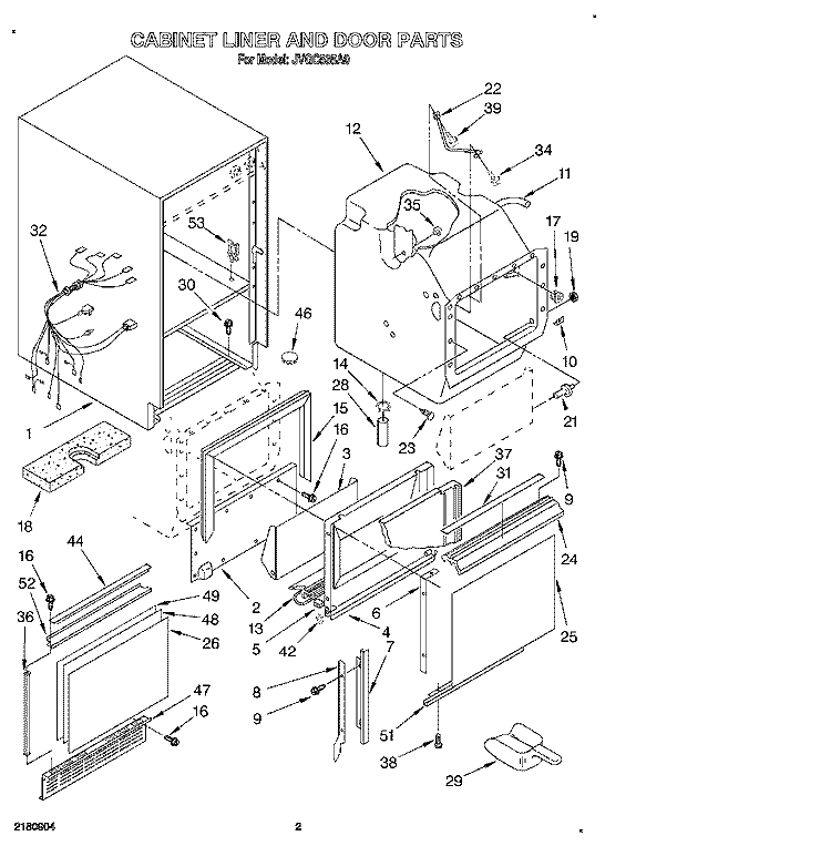 CABINET LINER AND DOOR, LITERATURE Diagram and Parts List for JVGC535A0  Whirlpool Ice Maker