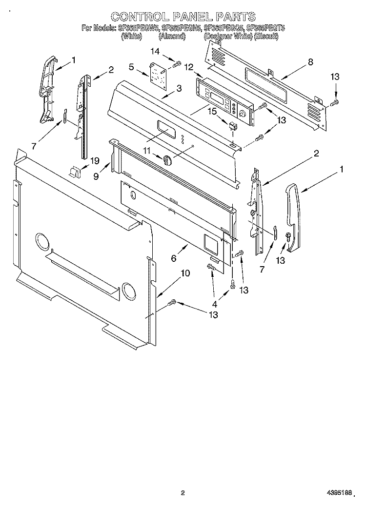 CONTROL PANEL Diagram and Parts List for SF365PEGT5  Whirlpool Range