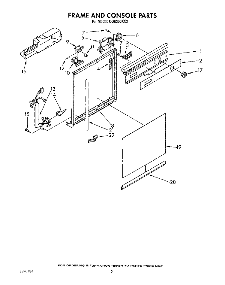 FRAME AND CONSOLE Diagram and Parts List for DU8300XX3  Whirlpool Dishwasher