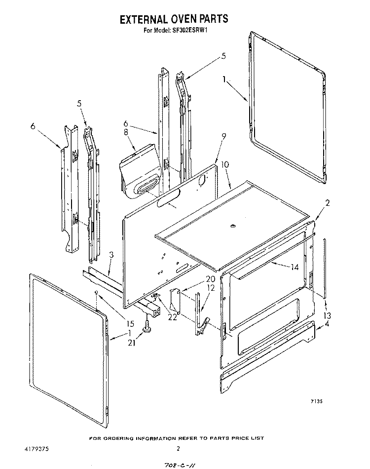 EXTERNAL OVEN Diagram and Parts List for SF302ESRW1  Whirlpool Range