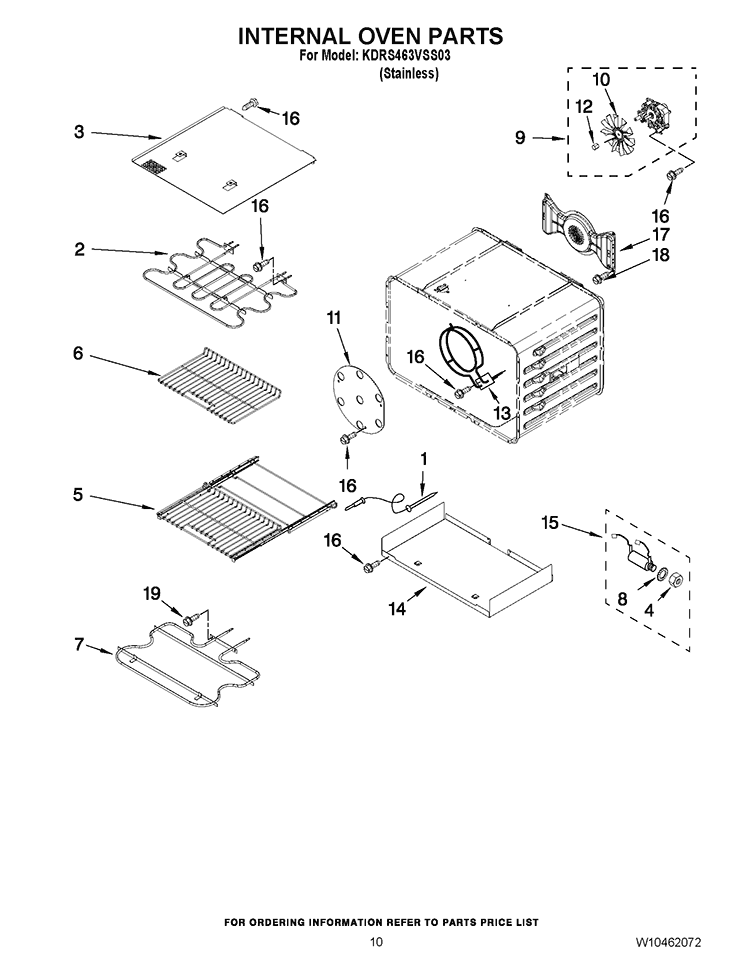 INTERNAL OVEN PARTS Diagram and Parts List for KDRS463VSS03  KitchenAid Range