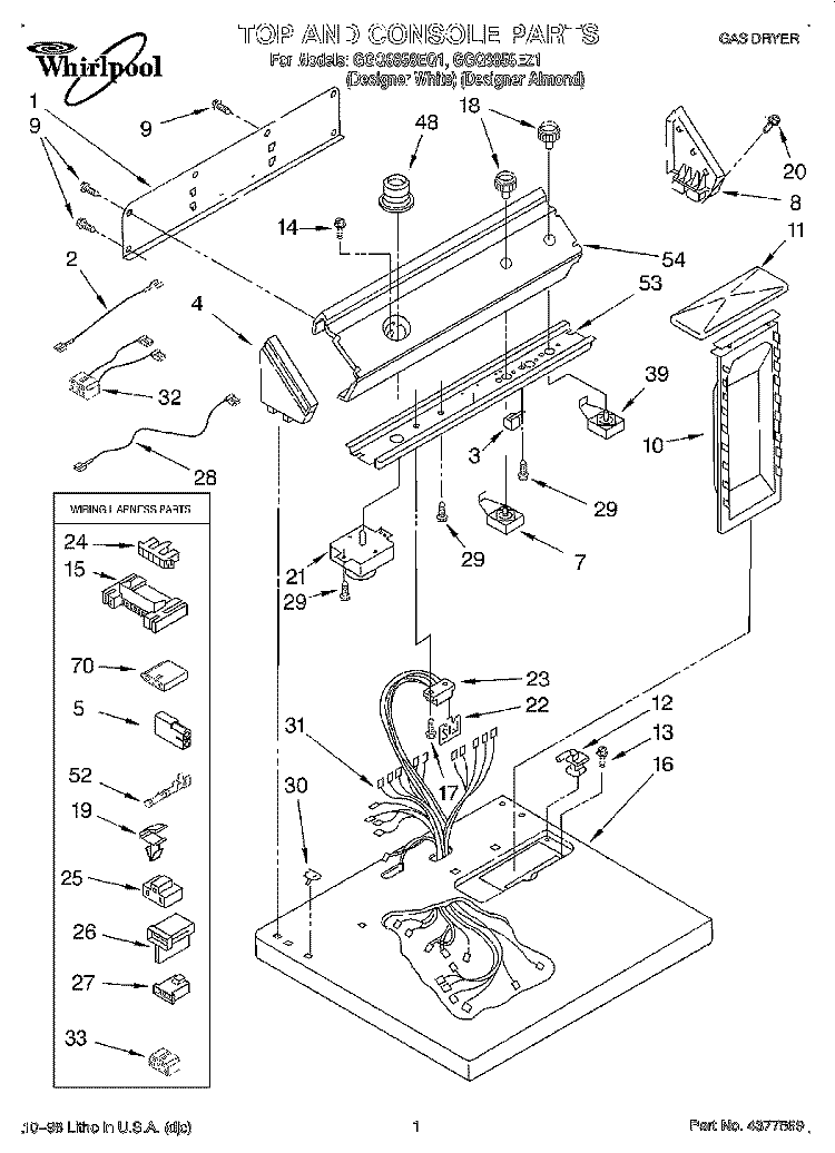 TOP AND CONSOLE, LIT/OPTIONAL Diagram and Parts List for GGQ8858EQ1  Whirlpool Dryer
