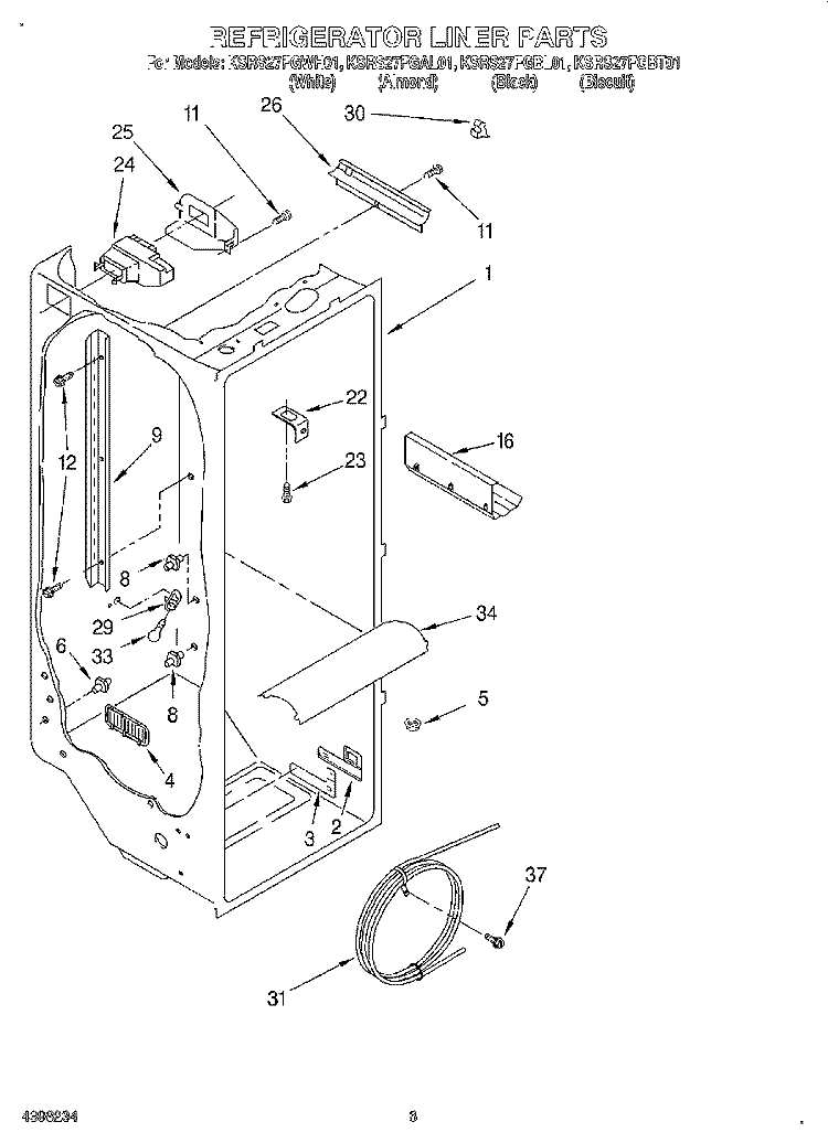 REFRIGERATOR LINER Diagram and Parts List for KSRS27FGBL01  KitchenAid Refrigerator