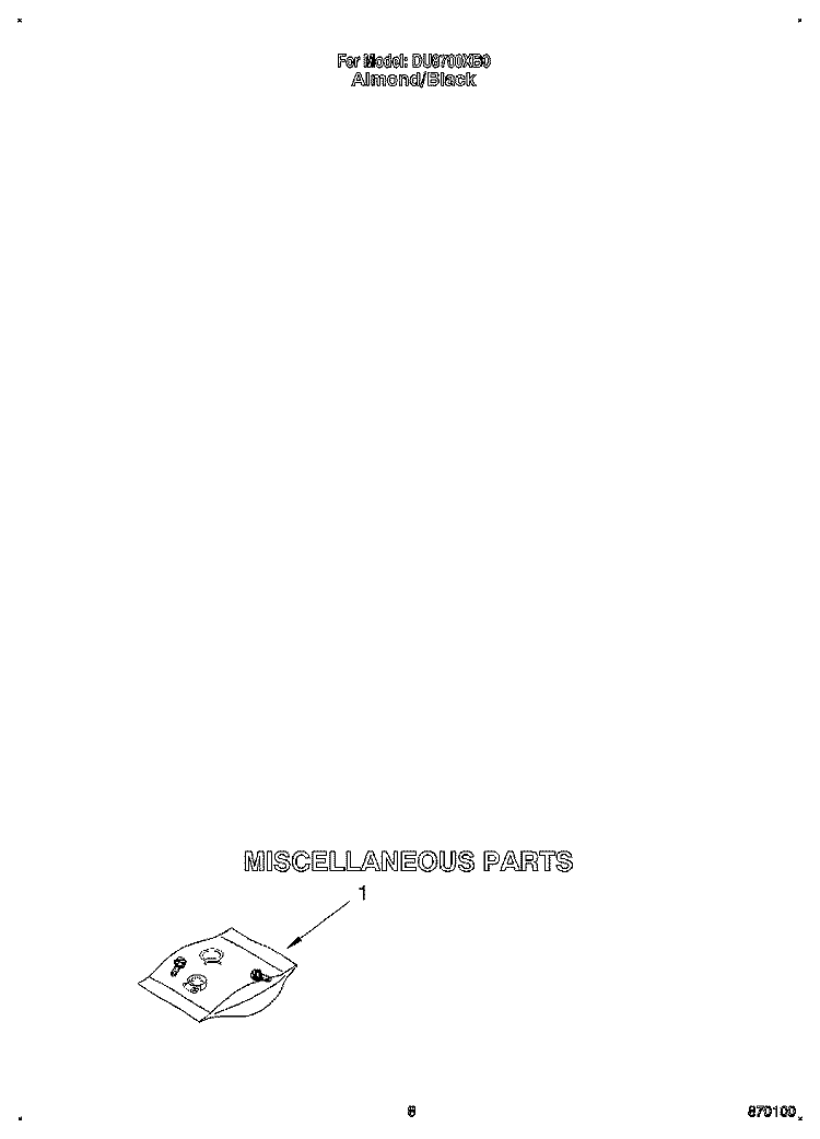 MISCELLANEOUS Diagram and Parts List for DU8700XB0  Whirlpool Dishwasher
