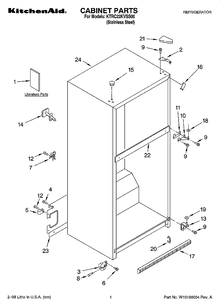 CABINET PARTS Diagram and Parts List for KTRC22KVSS00  KitchenAid Refrigerator