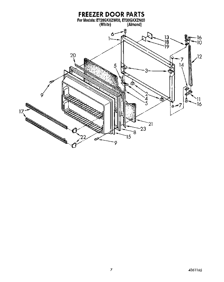 FREEZER DOOR Diagram and Parts List for ET20GKXZW00  Whirlpool Refrigerator