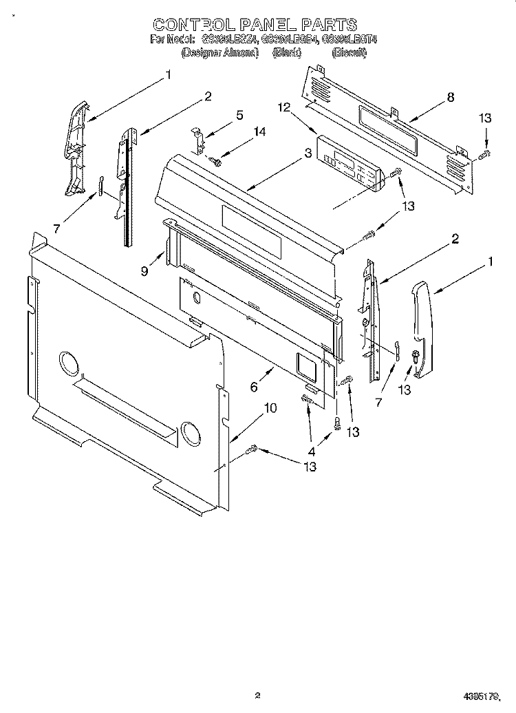 CONTROL PANEL Diagram and Parts List for GS395LEGB4  Whirlpool Range