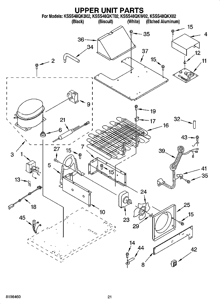 UPPER UNIT PARTS Diagram and Parts List for KSSS48QKT02  KitchenAid Refrigerator