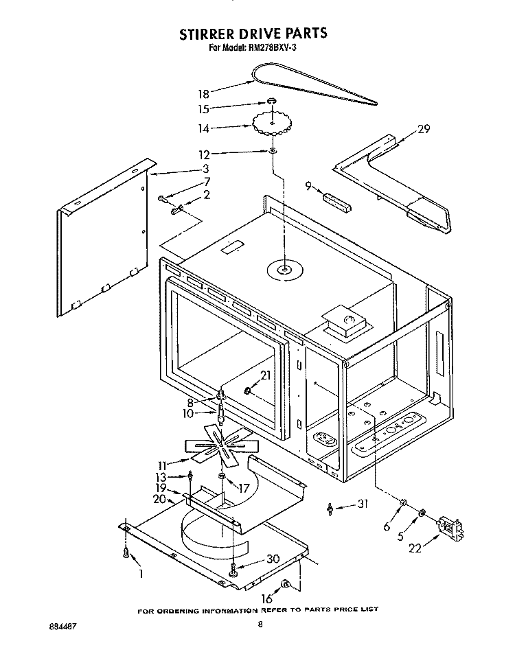 STIRRER DRIVE Diagram and Parts List for RM278BXV3  Whirlpool Microwave Oven Combo