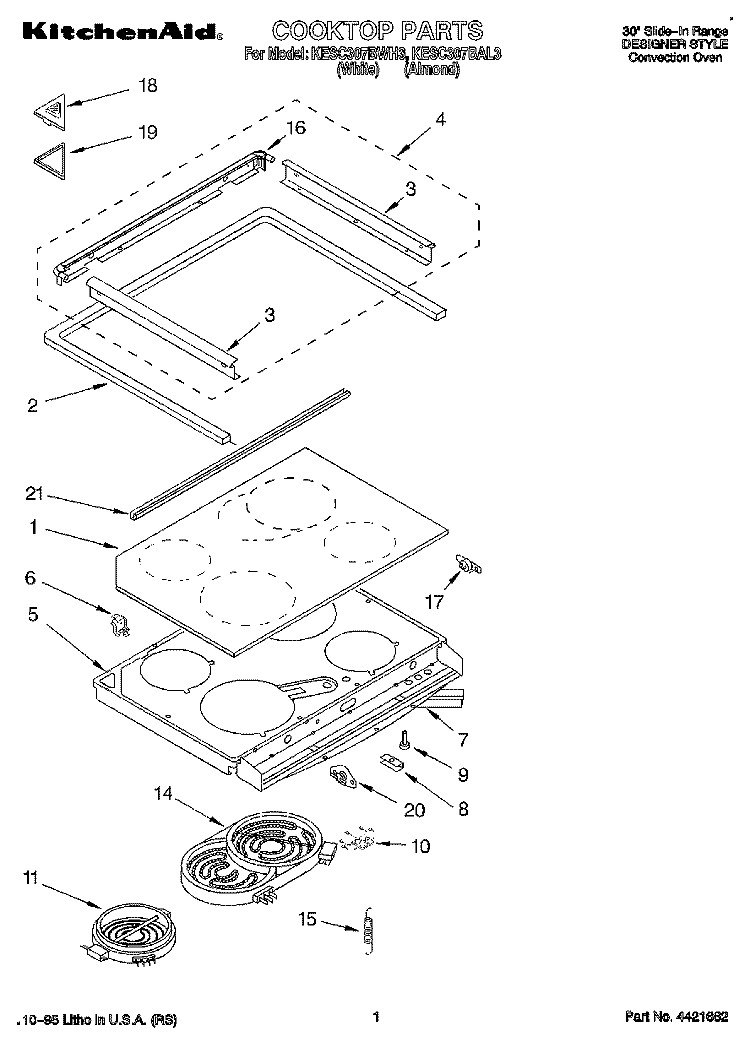 COOKTOP Diagram and Parts List for KESC307BWH3  KitchenAid Range