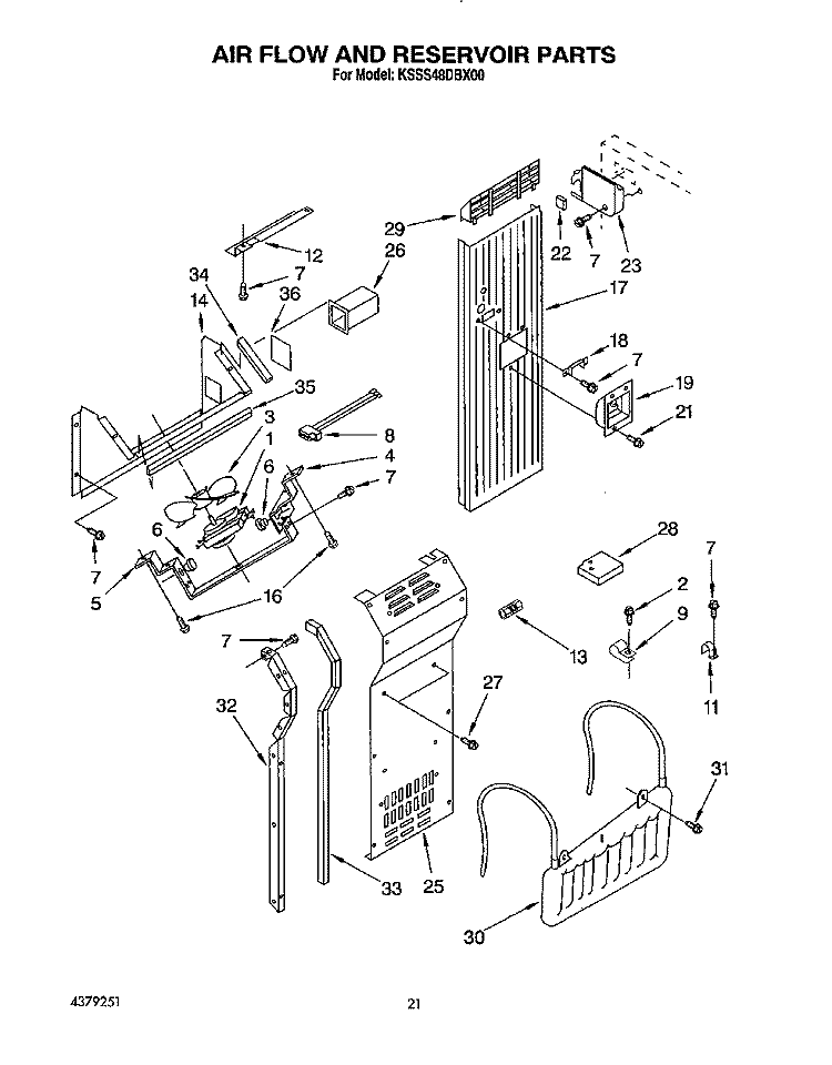 AIR FLOW AND RESERVOIR Diagram and Parts List for KSSS48DBX00  KitchenAid Refrigerator