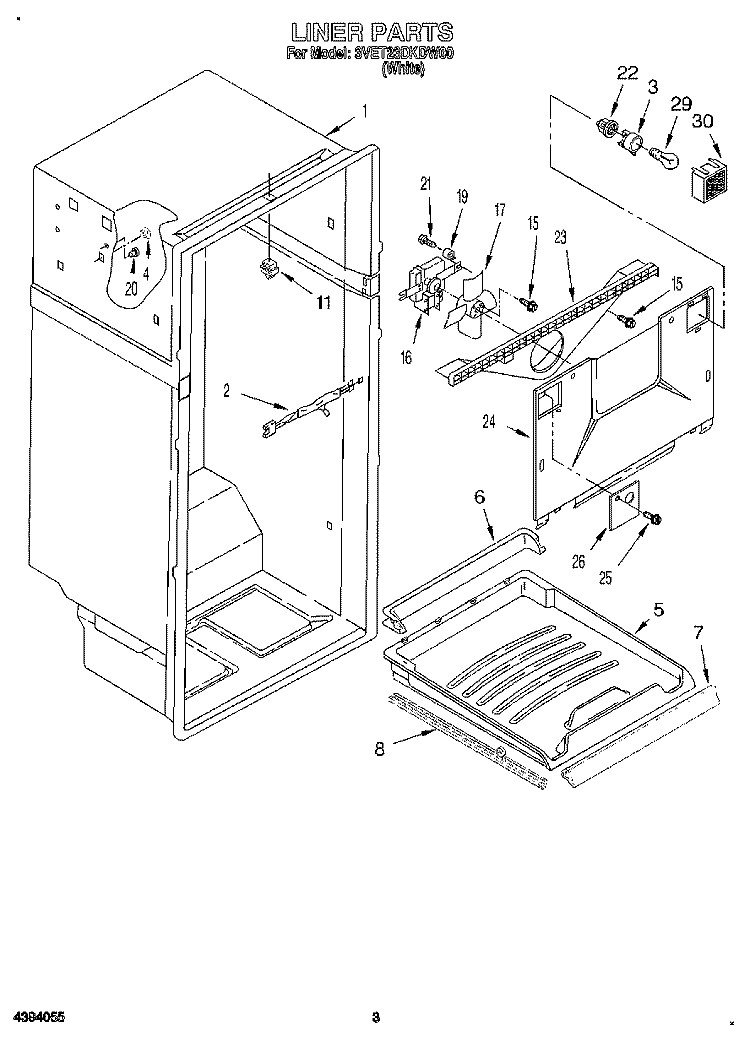 LINER Diagram and Parts List for 3VET23DKDW00  Whirlpool Refrigerator