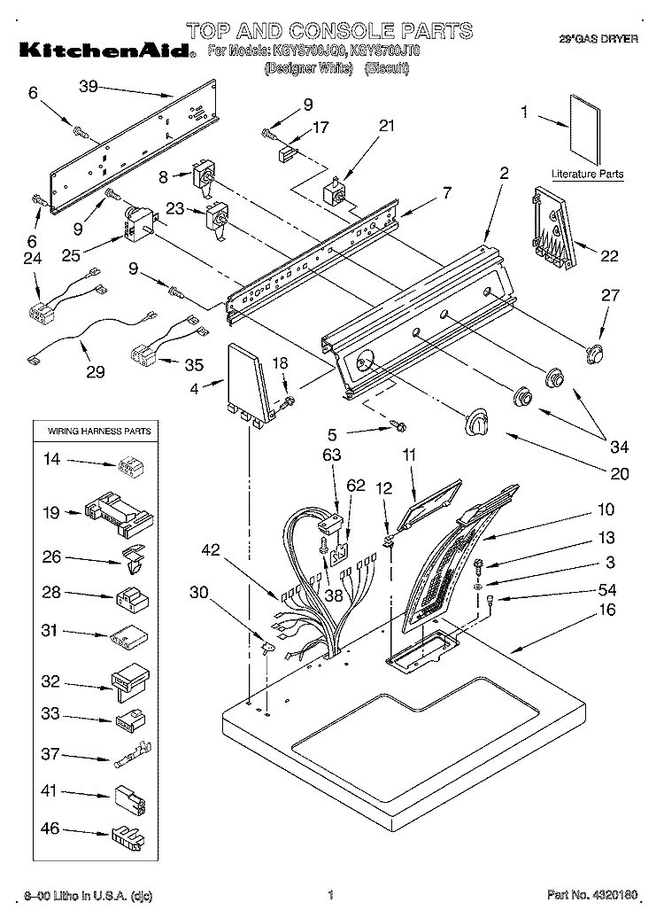 TOP AND CONSOLE, LIT/OPTIONAL Diagram and Parts List for KGYS700JQ0  KitchenAid Dryer