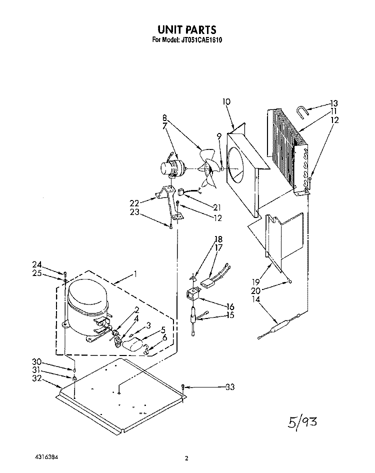 UNIT, LIT/OPTIONAL Diagram and Parts List for JT051CAE1610  Whirlpool Ice Maker