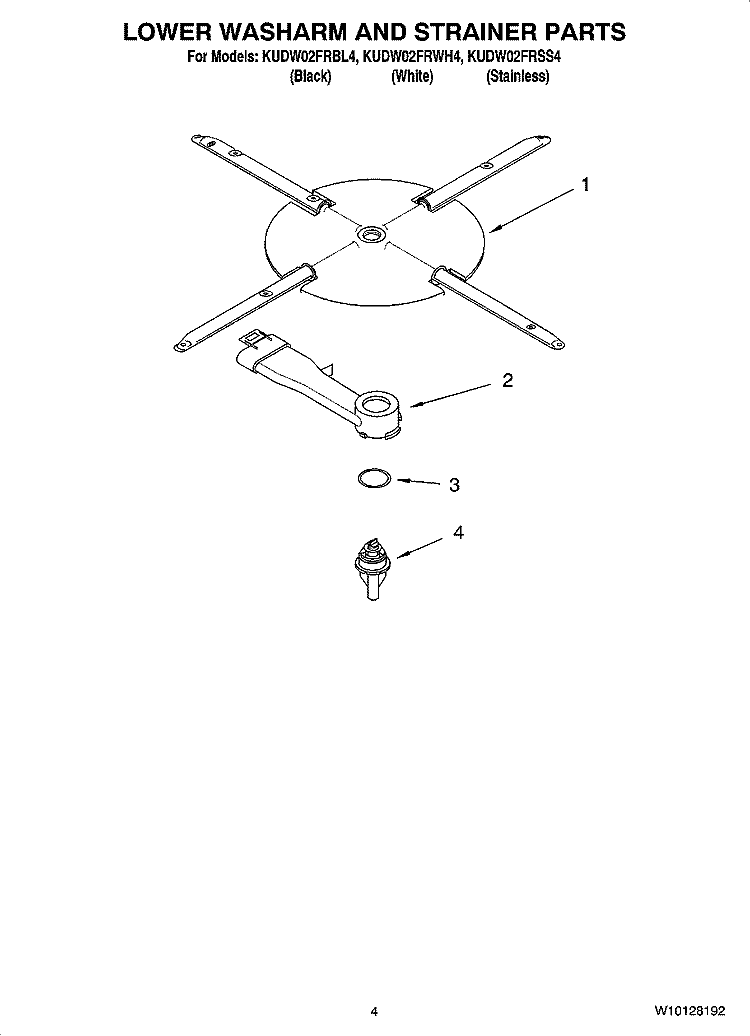 LOWER WASHARM AND STRAINER PARTS Diagram and Parts List for KUDW02FRWH4  KitchenAid Dishwasher