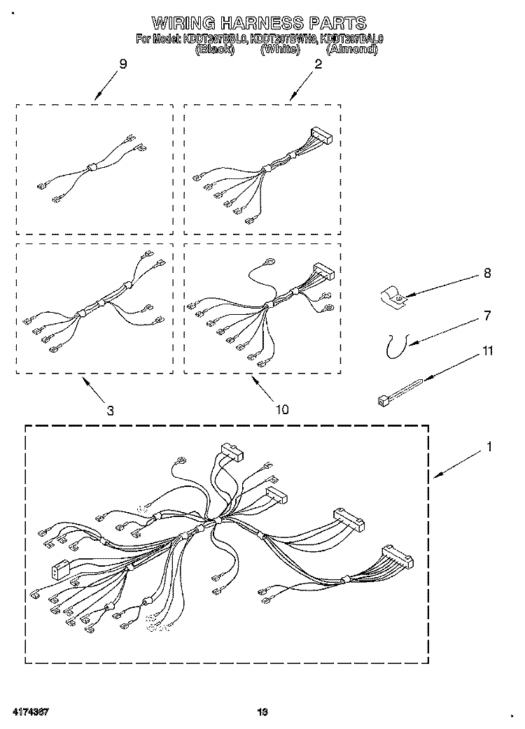 WIRING HARNESS Diagram and Parts List for KDDT207BAL0  KitchenAid Range