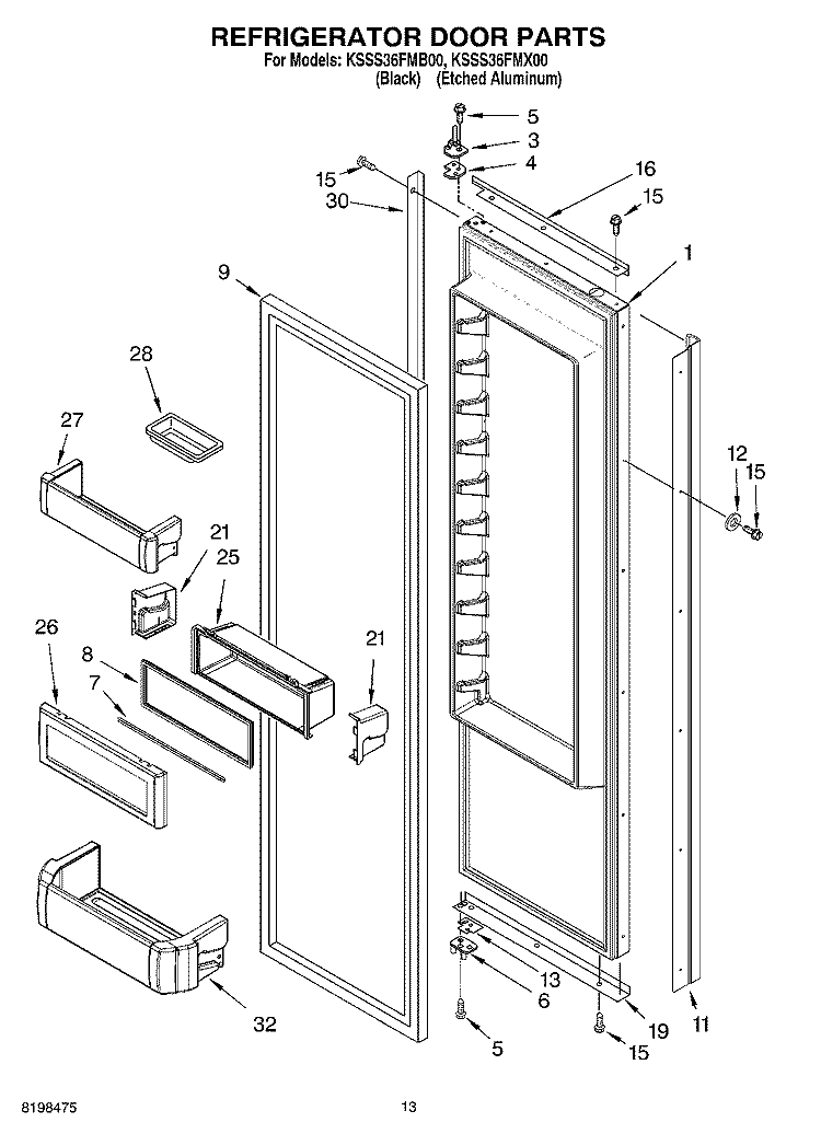 REFRIGERATOR DOOR PARTS Diagram and Parts List for KSSS36FMX00  KitchenAid Refrigerator