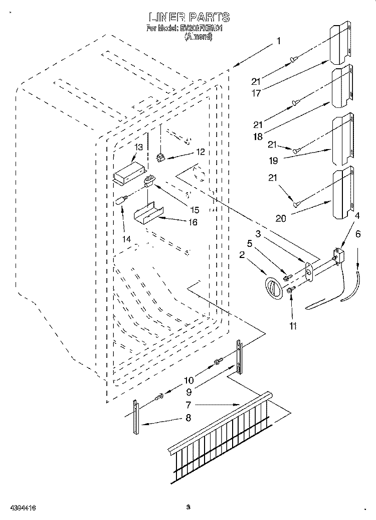 LINER, LIT/OPTIONAL Diagram and Parts List for EV200FXEN01  Whirlpool Freezer